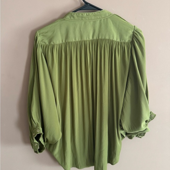 Chico's Green 3/4 Sleeve Relaxed Blouse with Mandarin Collar - Picture 5 of 7